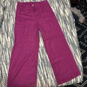 Anthropologie Cropped Linen Pants in Purple Size 8